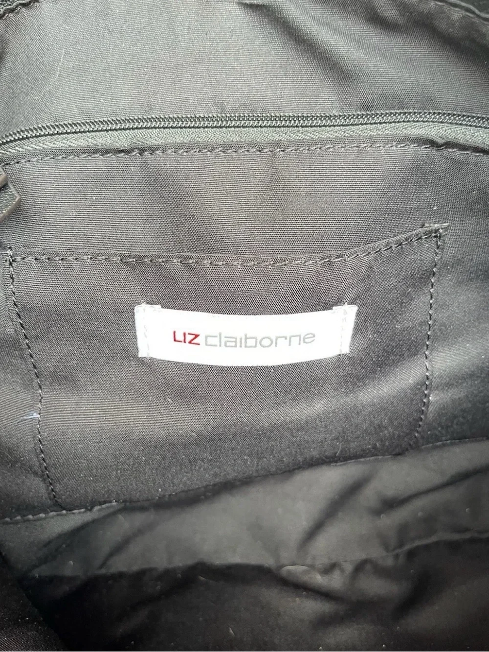 Liz Claiborne “Jessica” Black Leather Shoulder Tote with Gold Hardware